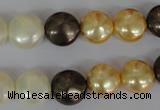 CSB185 15.5 inches 12mm flat round mixed color shell pearl beads