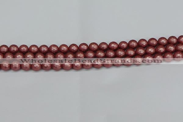 CSB1861 15.5 inches 6mm faceetd round matte shell pearl beads