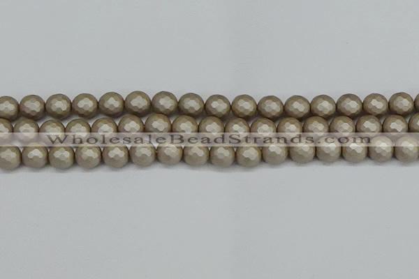 CSB1904 15.5 inches 12mm faceted round matte shell pearl beads