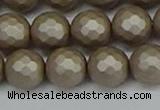 CSB1905 15.5 inches 14mm faceted round matte shell pearl beads