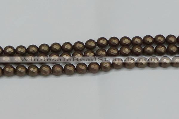 CSB1924 15.5 inches 12mm faceted round matte shell pearl beads