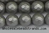 CSB1955 15.5 inches 14mm faceted round matte shell pearl beads