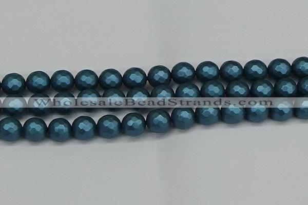 CSB1985 15.5 inches 14mm faceted round matte shell pearl beads