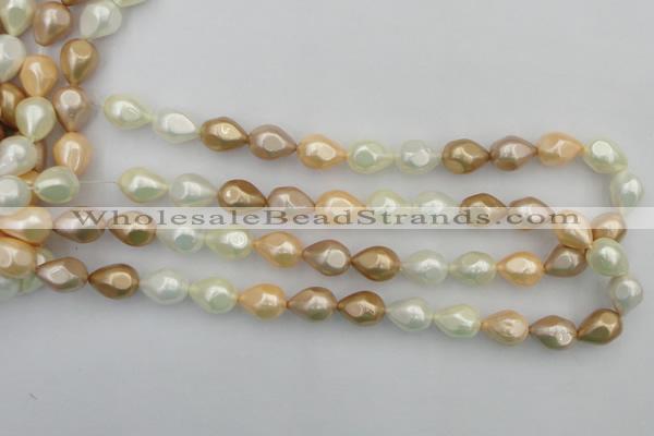 CSB415 12*15.5mm faceted teardrop mixed color shell pearl beads