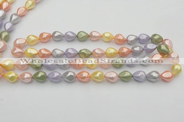 CSB416 12*15.5mm faceted teardrop mixed color shell pearl beads