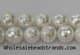 CSB453 15.5 inches 12mm faceted round shell pearl beads