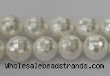 CSB454 15.5 inches 14mm faceted round shell pearl beads