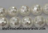 CSB455 15.5 inches 16mm faceted round shell pearl beads