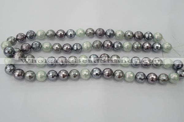 CSB462 15.5 inches 12mm faceted round mixed color shell pearl beads