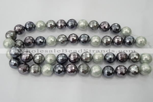 CSB464 15.5 inches 16mm faceted round mixed color shell pearl beads