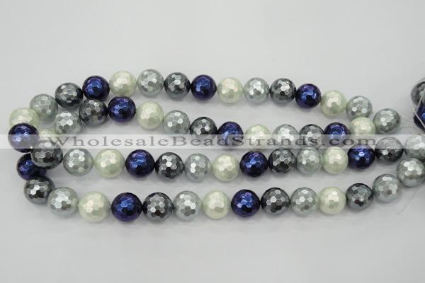 CSB484 15.5 inches 16mm faceted round mixed color shell pearl beads