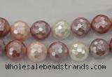 CSB491 15.5 inches 10mm faceted round mixed color shell pearl beads