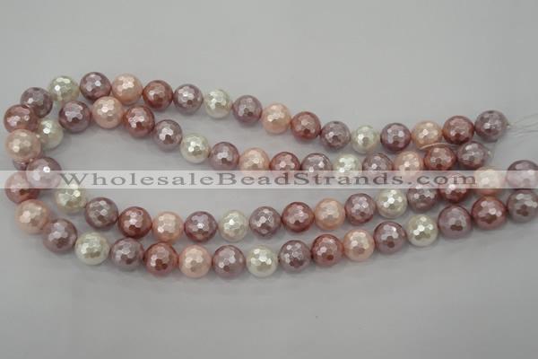 CSB493 15.5 inches 14mm faceted round mixed color shell pearl beads