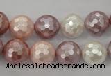 CSB494 15.5 inches 16mm faceted round mixed color shell pearl beads