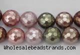 CSB502 15.5 inches 12mm faceted round mixed color shell pearl beads