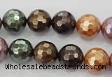 CSB512 15.5 inches 12mm faceted round mixed color shell pearl beads