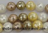 CSB522 15.5 inches 12mm faceted round mixed color shell pearl beads