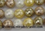 CSB523 15.5 inches 14mm faceted round mixed color shell pearl beads