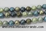 CSB529 15.5 inches 6mm faceted round mixed color shell pearl beads