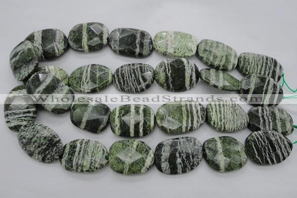 CSJ127 15.5 inches 20*30mm faceted freeform green silver line jasper beads