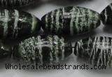 CSJ20 15.5 inches 15*30mm rice green silver line jasper beads