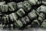 CSJ26 15.5 inches 10*10mm square green silver line jasper beads