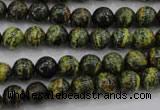 CSJ292 15.5 inches 8mm round dyed green silver line jasper beads