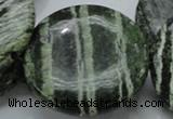 CSJ49 15.5 inches 50mm flat round green silver line jasper beads