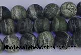 CSJ502 15.5 inches 8mm round matte green silver line jasper beads