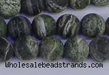 CSJ503 15.5 inches 10mm round matte green silver line jasper beads