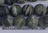 CSJ504 15.5 inches 12mm round matte green silver line jasper beads