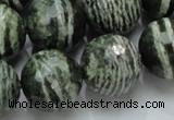 CSJ69 15.5 inches 20mm faceted round green silver line jasper beads