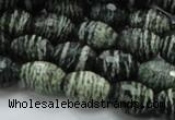 CSJ73 15.5 inches 11*16mm faceted rice green silver line jasper beads