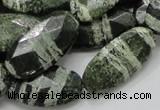 CSJ80 15.5 inches 15*30mm faceted oval green silver line jasper beads