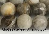 CSL159 15.5 inches 10mm faceted 

round sliver leaf jasper beads