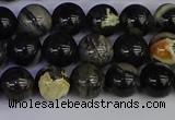 CSL212 15.5 inches 8mm round black silver leaf jasper beads