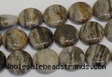 CSL28 15.5 inches 12mm flat round silver leaf jasper beads wholesale