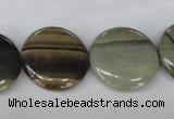 CSL32 15.5 inches 20mm flat round silver leaf jasper beads wholesale