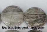 CSL35 15.5 inches 30mm flat round silver leaf jasper beads wholesale