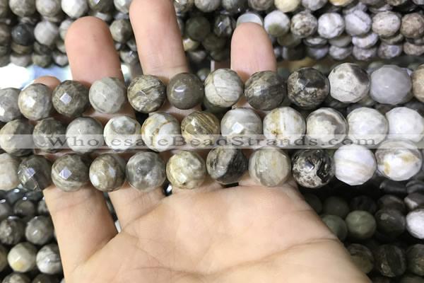 CSL95 15.5 inches 12mm faceted round sliver leaf jasper beads