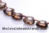 CSQ04 10mm faceted flat teardrop natural smoky quartz beads