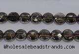 CSQ122 8mm faceted flat round grade AA natural smoky quartz beads