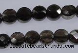 CSQ123 10mm faceted flat round grade AA natural smoky quartz beads