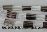 CSQ155 15.5 inches 8*12mm rectangle white crystal & smoky quartz beads