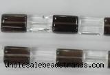 CSQ156 15.5 inches 10*14mm rectangle white crystal & smoky quartz beads