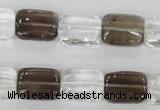 CSQ157 15.5 inches 12*16mm rectangle white crystal & smoky quartz beads