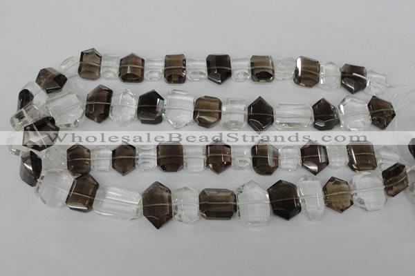 CSQ158 10-14mm*14-20mm nuggets white crystal & smoky quartz beads