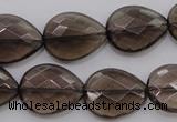 CSQ204 15*20mm faceted flat teardrop grade AA natural smoky quartz beads