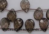 CSQ235 10*14mm faceted briolette grade AA natural smoky quartz beads