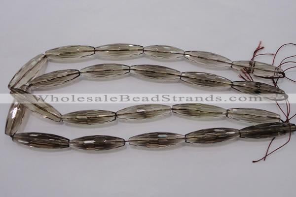 CSQ245 10*35mm faceted rice grade AA natural smoky quartz beads